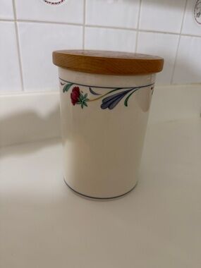 Vintage Lenox Poppies on Blue Canister with Wood Lid - Medium